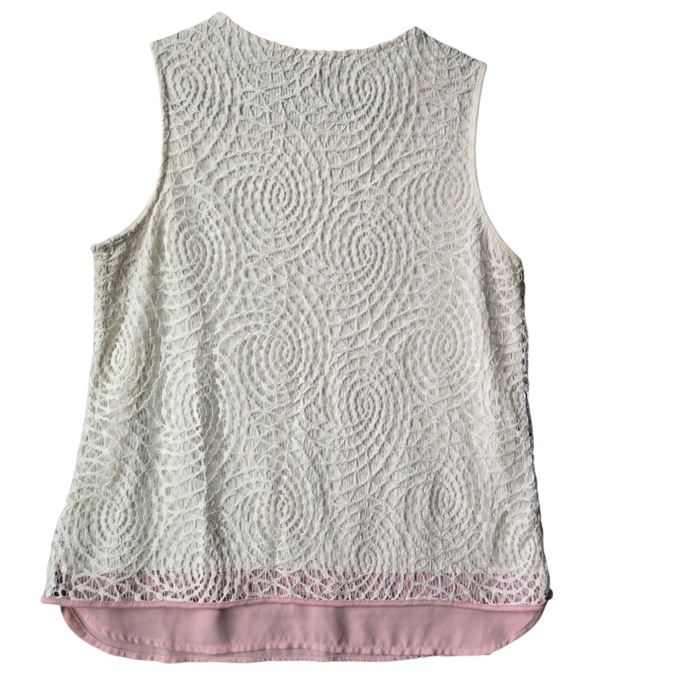 The Limited Ivory Swirl Lace Sleeveless Blouse Pink Chiffon Hem Small - Picture 4 of 8
